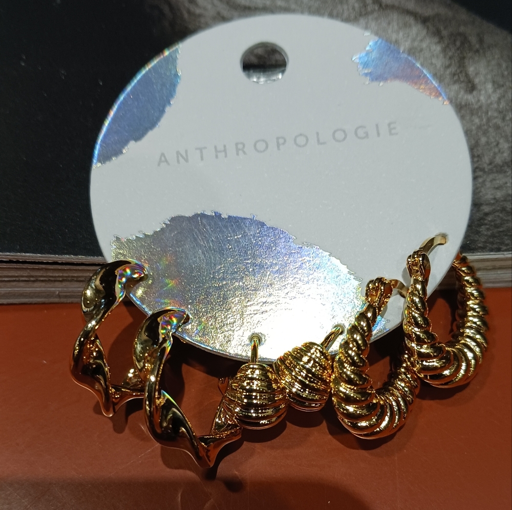 - Anthropologie Set of 3 Golden Hoops NWT